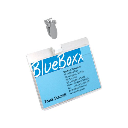 DURABLE VISITOR BADGE WITH ROTATING CLIP STRAP 60X90MM CLEAR