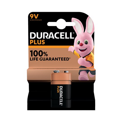 DURACELL PLUS 9V BATTERY ALKALINE 100% LIFE 5011414