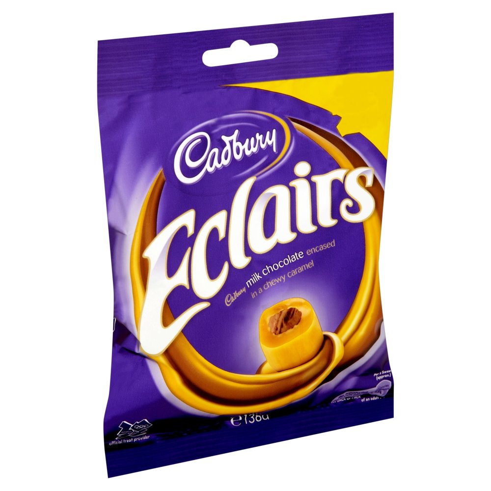 CADBURY CHOCOLATE ECLAIRS BAGS (138g) x 12