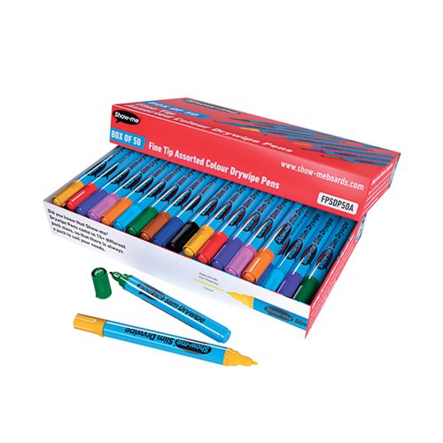SHOW-ME DRYWIPE MARKER FINE TIP ASSORTED (PACK OF 50) FPSDP5