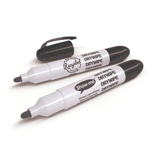 SHOW-ME ECO DRYWIPE MARKERS BLACK (PACK OF 10) STM10