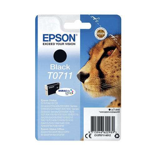 EPSON T0711 CHEETAH DURABRITE ULTRA INK CARTRIDGE BLACK C13T