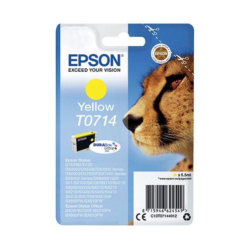 EPSON T0714 CHEETAH DURABRITE ULTRA INK CARTRIDGE YELLOW C13