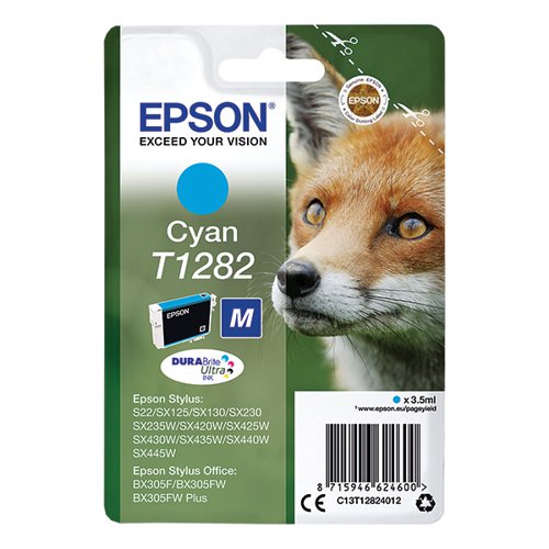 EPSON T1282 FOX DURABRITE ULTRA INK CARTRIDGE CYAN C13T12824