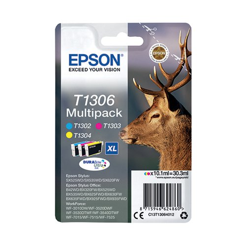 EPSON T1306 STAG DURABRITE ULTRA INK CARTRIDGE CMY MULTIPACK