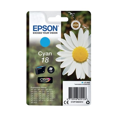 EPSON 18 DAISY CLARIA HOME INK CARTRIDGE CYAN C13T18024012