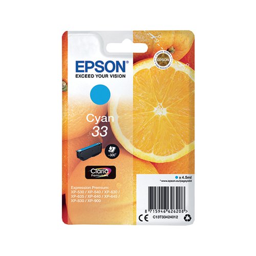 EPSON 33 ORANGES INK CARTRIDGE CYAN C13T33424012