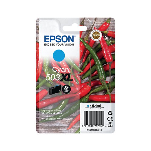 EPSON 503XL CHILLIES INK CARTRIDGE HIGH YIELD CYAN C13T09R24