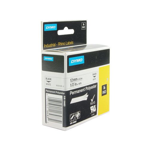 DYMO 18483 RHINO POLYESTER TAPE 12MM X 5.5M WHITE S0718210