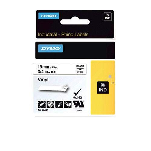 DYMO 18445 RHINO LABEL PRINTER TAPE 19MMX5.5M BLACK ON WHITE S0718620