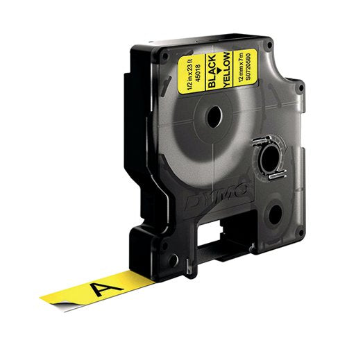 DYMO 45018 D1 LABELMAKER TAPE 12MM X 7M BLACK ON YELLOW S072