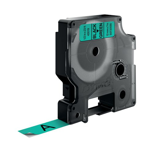 DYMO 45019 D1 LABELMAKER TAPE 12MM X 7M BLACK ON GREEN S0720