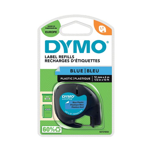 DYMO LETRATAG PLASTIC TAPE 12MM X 4M ULTRA BLUE S0721650