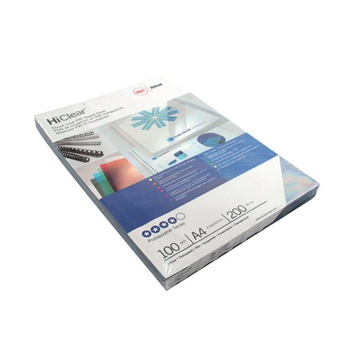 GBC HICLEAR A4 BINDING COVER 200 MICRON SUPER CLEAR (PACK OF