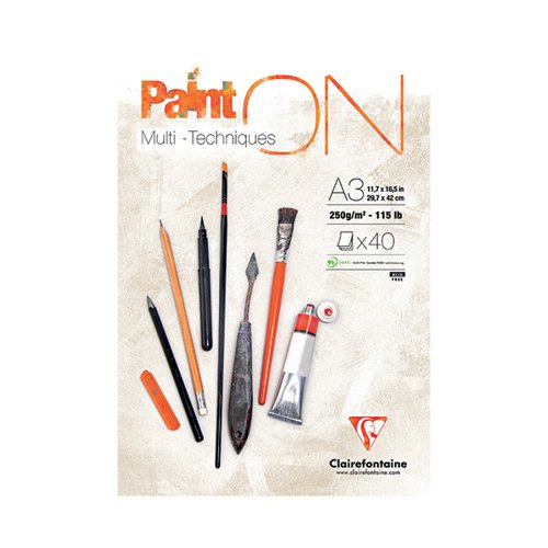 CLAIREFONTAINE PAINT ON PAD 250GSM PAPER 40 SHEETS A3 96536C