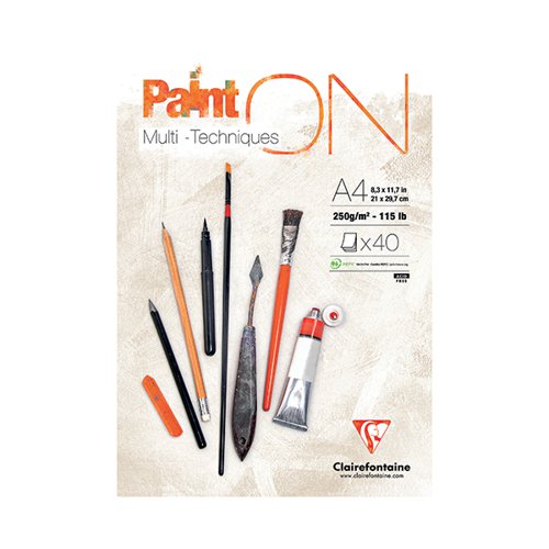 CLAIREFONTAINE PAINT ON PAD 250GSM PAPER 40 SHEETS A4 96537C