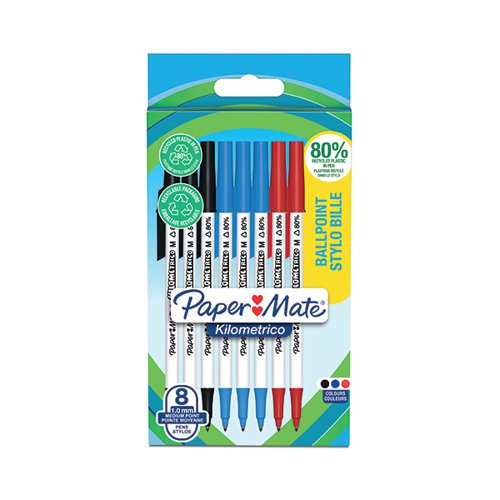PAPERMATE KILOMETRICO BALLPOINT PEN MEDIUM 1.0MM ASSORTED (PACK OF 8) 2187680
