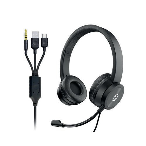 CONNEKT GEAR WIRED OVERHEAD HEADSET WITH BOOM MICROPHONE USB-A/USB-C 3.5MM JACK TRRS 24-1532