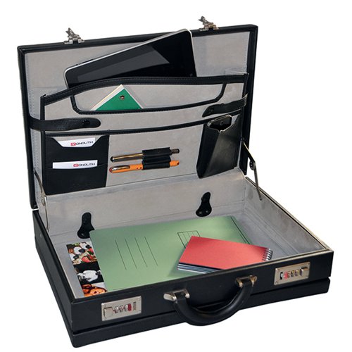 MONOLITH LEATHER LOOK EXPANDABLE ATTACHE CASE PVC BLACK 2350