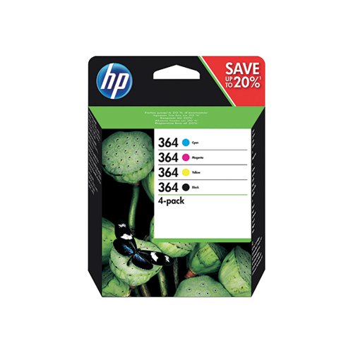 HP 364 ORIGINAL INK CARTRIDGE 3/6-ML CMYK 4-PACK N9J73AE