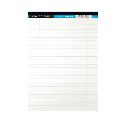 CAMBRIDGE LEGAL PAD 100P 70GSM A4 WHITE (PACK OF 10) 1000801