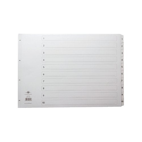 CONCORD INDEX 1-10 A3 WHITE BOARD WITH CLEAR MYLAR TABS 0460