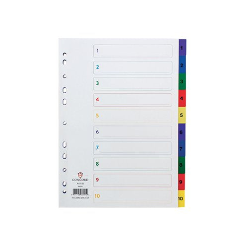 CONCORD 1-10 INDEX POLYPROPYLENE MULTICOLOURED A4 66399