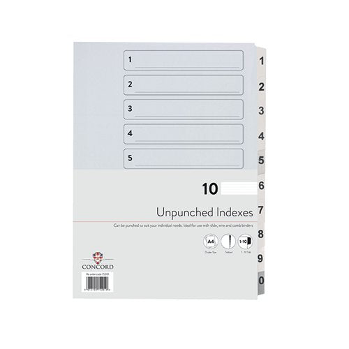 CONCORD UNPUNCHED INDEX 1-10 A4 160GSM WHITE (PACK OF 10) 75
