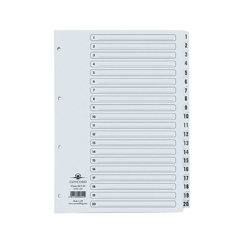 CONCORD CLASSIC INDEX 1-20 A4 WHITE BOARD WITH CLEAR MYLAR T