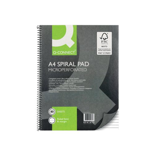 Q-CONNECT A4 RULED MARGIN SPIRAL SOFT COVER 160 PAGE NOTEBOOKS (Pack of 5)