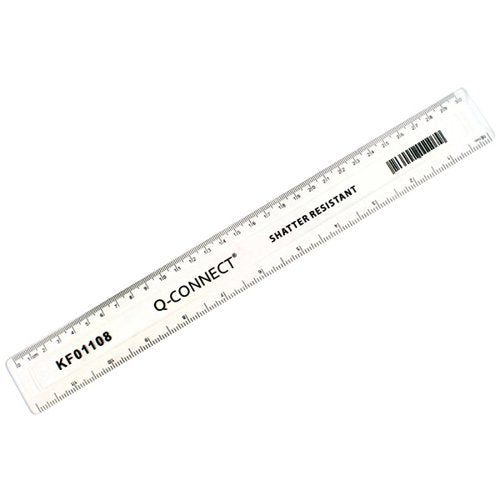 Q-CONNECT RULER SHATTERPROOF 300MM CLEAR (INCHES ON ONE SIDE AND CM/MM ON THE OTHER) KF01108