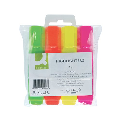 Q-CONNECT ASSORTED HIGHLIGHTER PENS (4 PACK) KF01116