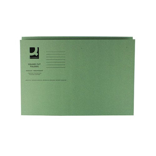 Q-CONNECT SQUARE CUT FOLDER MEDIUMWEIGHT 250GSM FOOLSCAP GREEN (PACK OF 100) KF01189
