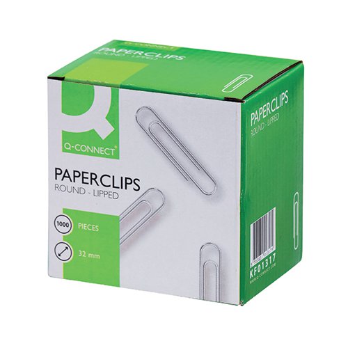 Q-CONNECT PAPERCLIPS LIPPED 32MM (PACK OF 1000) KF01317