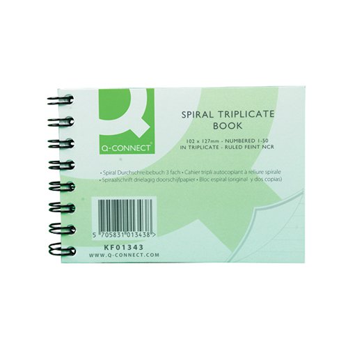 Q-CONNECT FEINT RULED WIREBOUND TRIPLICATE BOOK 102X127MM KF
