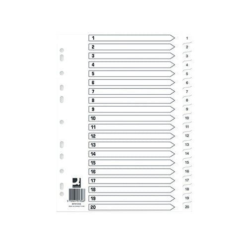 Q-CONNECT INDEX 1-20 POLYPROPYLENE WHITE (10 PACK) KF01356Q