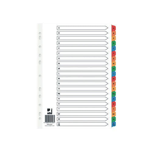 Q-CONNECT INDEX A-Z BOARD REINFORCED MULTI-COLOURED TABS (PACK OF 10) KF01523Q
