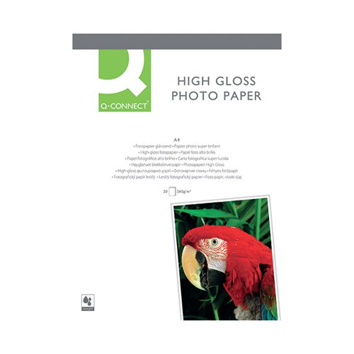 Q-CONNECT A4 WHITE HIGH GLOSS PHOTO PAPER 260GSM (PACK OF 20