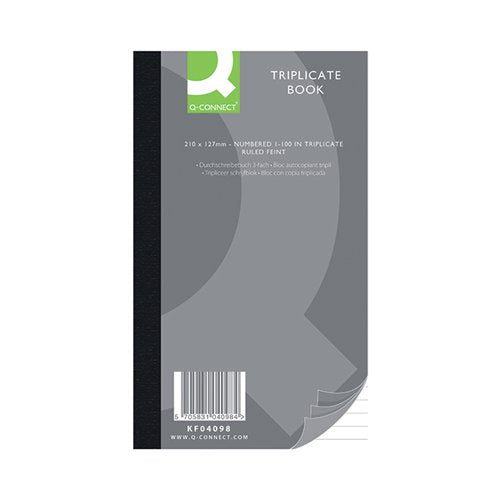 Q-CONNECT FEINT RULED TRIPLICATE BOOK 210X127MM KF04098