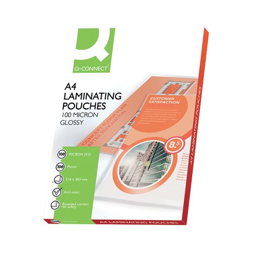 Q-CONNECT A4 LAMINATING POUCH 200 MICRON (PACK OF 100) KF04115
