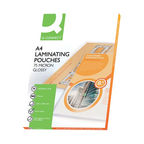 Q-CONNECT A4 2X75 MICRON LAMINATING POUCHES (PACK OF 100) KF