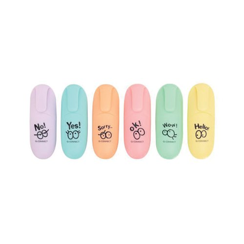 Q-CONNECT FUN MINI HIGHLIGHTER PENS PASTEL ASSORTED (PACK OF 6) KF17419