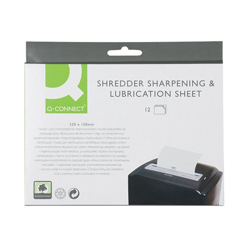 Q-CONNECT SHREDDER SHARPENING AND LUBRICATION SHEET 220X150MM (PACK OF 12) KF18470