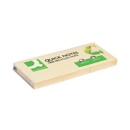 Q-CONNECT QUICK NOTES RECYCLED 38X51MM YELLOW (PACK OF 12) K