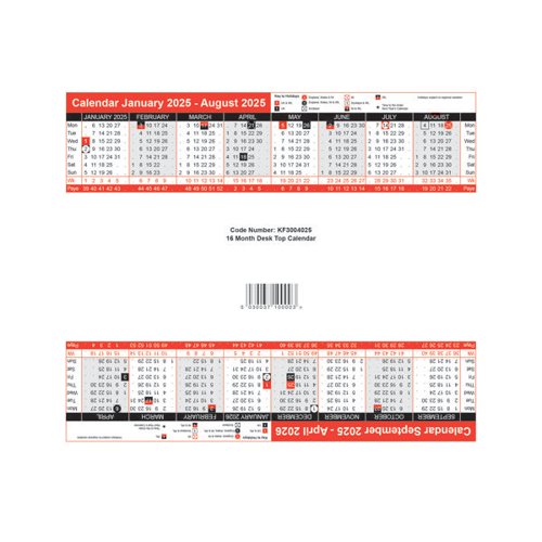 Q-CONNECT 16 MONTH DESKTOP CALENDAR 2025 KF3004025