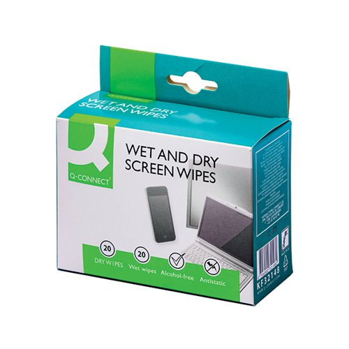 Q-CONNECT WET AND DRY WIPES (20 PACK) KF32148