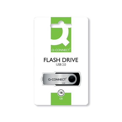 Q-CONNECT USB 2.0 SWIVEL 16GB FLASH DRIVE SILVER/BLACK KF41513