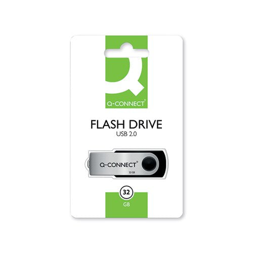 Q-CONNECT USB 2.0 SWIVEL 32GB FLASH DRIVE SILVER/BLACK KF76970