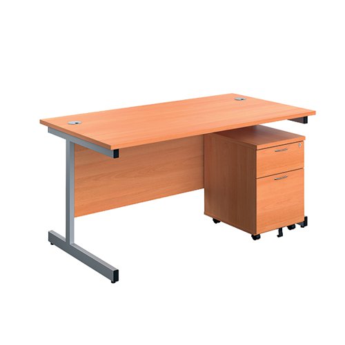 FIRST SINGLE DESK WITH 2 DRAWER PEDESTAL 1600X800MM BEECH/SI