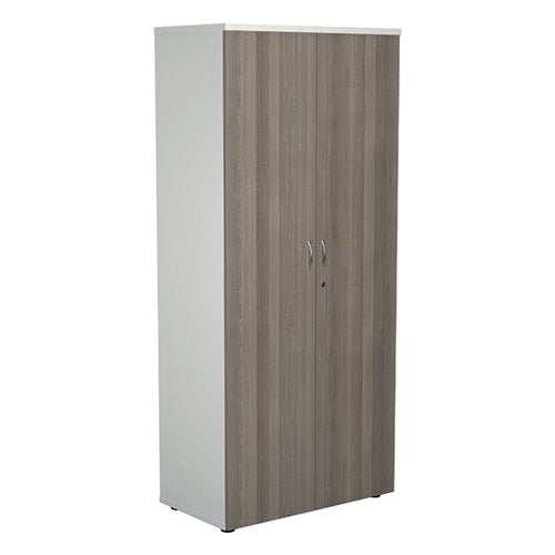 JEMINI WOODEN CUPBOARD 800X450X1800MM WHITE/GREY OAK KF810728